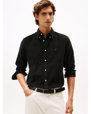 Tommy Hilfiger Regular Fit Flag Embroidery Corduroy Shirt - Black