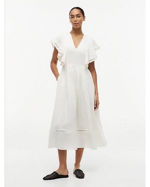 Tommy Hilfiger Linen Blend Frill Sleeve Midi Dress - White