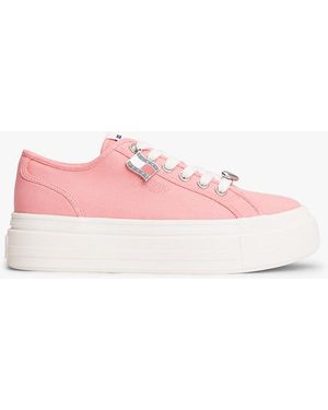 Tommy Hilfiger Canvas Platform Trainers With Charms - Pink