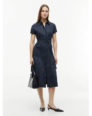 Tommy Hilfiger Tone Button Pinstripe Dress With Linen - Blue