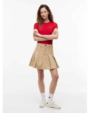 Tommy Hilfiger Washed Canvas Pleated Mini Skirt - Pink