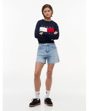 Tommy Hilfiger Mom Whiskered Denim Shorts - Blue