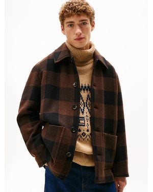 Tommy Hilfiger Wool Blend Check Chore Jacket - Black