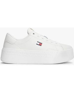 Tommy Hilfiger Platform Cupsole Trainers With Leather - White