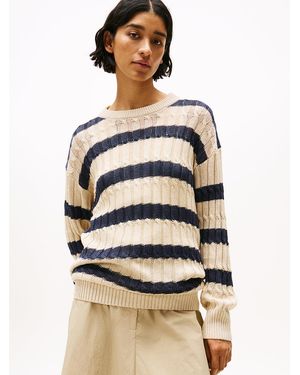Tommy Hilfiger Linen Blend Cable Knit Relaxed Jumper - Grey