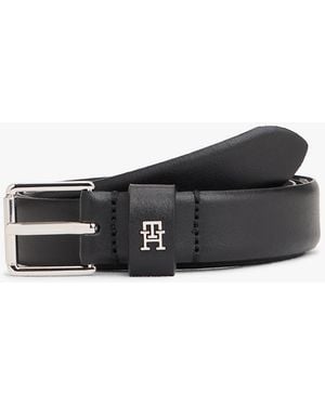 Tommy Hilfiger Th Monogram Square Buckle Leather Belt - Black