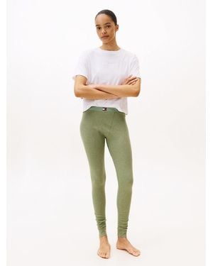 Tommy Hilfiger Full Length Ribbed Logo Leggings - Green