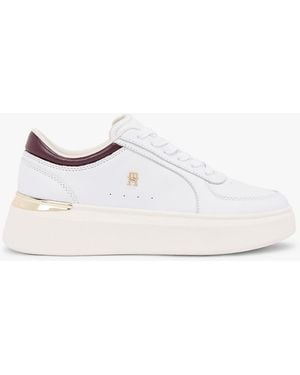 Tommy Hilfiger Metallic Heel Leather Platform Trainers - White