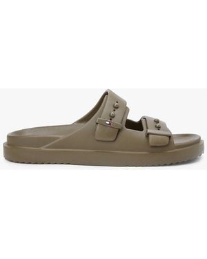 Tommy Hilfiger Lightweight Pin Buckle Serrated Pool Slides - Green