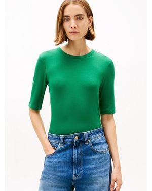 Tommy Hilfiger Ribbed Slim Half Sleeve T-Shirt - Green