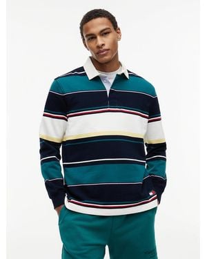 Tommy Hilfiger Relaxed Fit Mixed Stripe Rugby Shirt - Blue