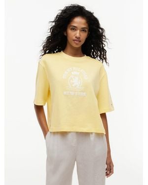 Tommy Hilfiger Crest Embroidery Relaxed Washed Jersey T-Shirt - Yellow