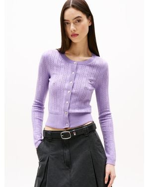 Tommy Hilfiger Cardigan Ajusté À Motif Et Col Ras-Du-Cou - Violet