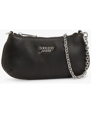 Tommy Hilfiger Chain Strap Cracked Leather Logo Wallet - Black