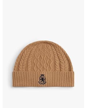 Tommy Hilfiger Th Crest Cable Knit Beanie - Brown