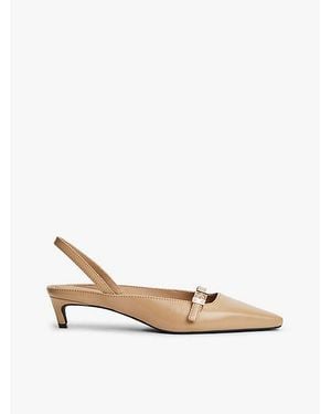 Tommy Hilfiger Leather Kitten Heel Slingbacks - Natural