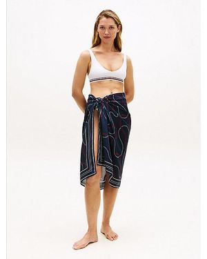 Tommy Hilfiger Pareo Con Logo Global Stripe - Azul