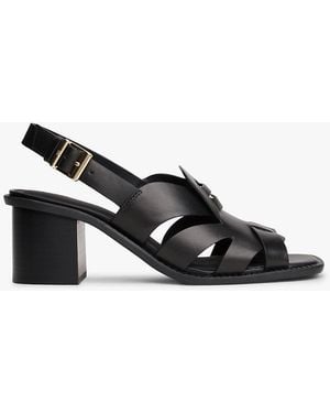 Tommy Hilfiger Leather Crest Block Heel Sandals - Black