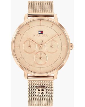 Tommy Hilfiger Th Monogram Rose-Plated Mesh Strap Watch - White