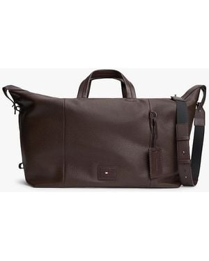 Tommy Hilfiger Logo Patch Casual Leather Duffel Bag - Brown