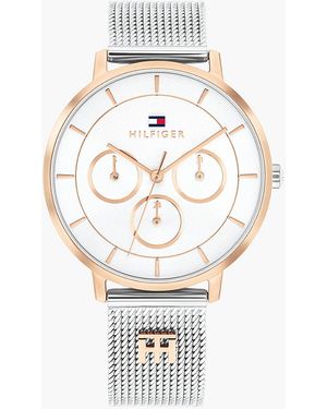Tommy Hilfiger Th Monogram Two-Tone Mesh Strap Watch - White