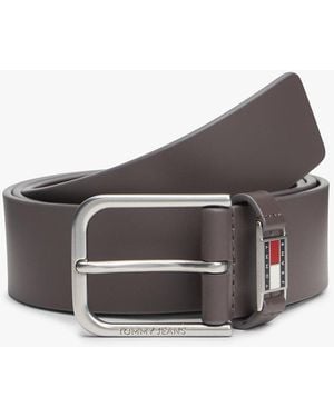 Tommy Hilfiger Scanton Debossed Square Buckle Leather Belt - Grey