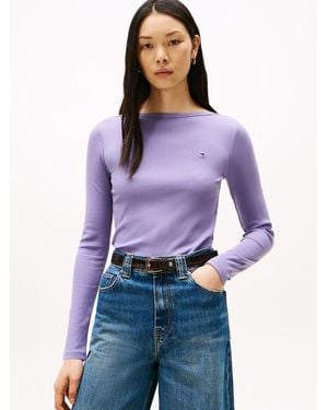 Tommy Hilfiger Ribbed Slim Boat Neck T-shirt - Purple