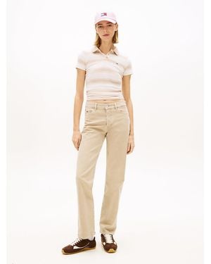 Tommy Hilfiger Washed Mid Rise Slim Straight Leg Jeans - Natural