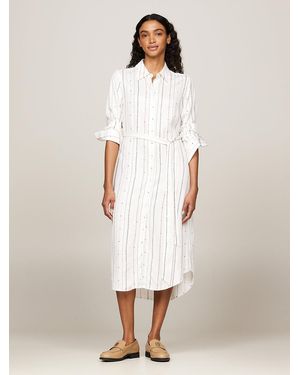 Tommy Hilfiger Foulard Flag Stripe Knee Length Shirt Dress - White