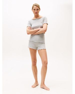 Tommy Hilfiger Hilfiger Flag Ribbed Shorts Pyjama Set - White