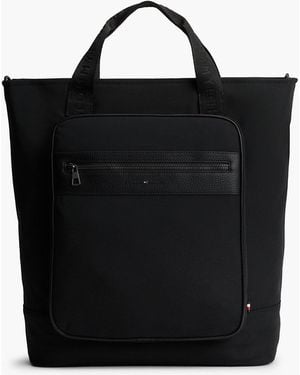 Tommy Hilfiger Logo Mixed Texture Tote Bag - Black