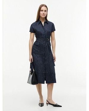 Tommy Hilfiger Nadelstreifen-Midikleid Mit Leinen - Blau