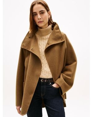 Tommy Hilfiger Wool Blend Funnel Neck Oversized Coat - Natural