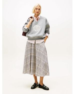 Tommy Hilfiger Midi A-line Skirt With Linen - White