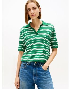 Tommy Hilfiger Short Sleeve Polo Jumper With Silk - Green