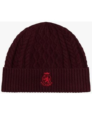 Tommy Hilfiger Th Crest Cable Knit Beanie - Red