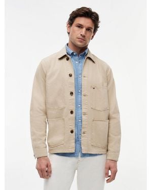 Tommy Hilfiger Washed Flag Embroidery Denim Chore Jacket - Natural