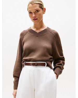 Tommy Hilfiger Boxy Fit Jersey-Pullover Mit V-Ausschnitt - Braun