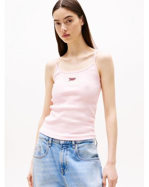 Tommy Hilfiger Ribbed Slim Spaghetti Strap Top - White