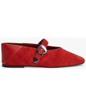 Tommy Hilfiger Suede Buckle Square Toe Ballerinas - Red