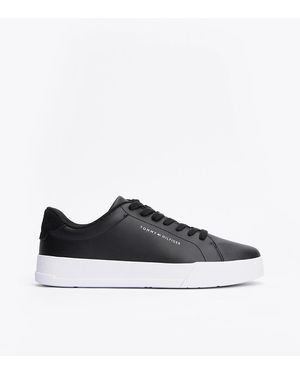 Tommy Hilfiger Logo Leather Court Trainers - Black