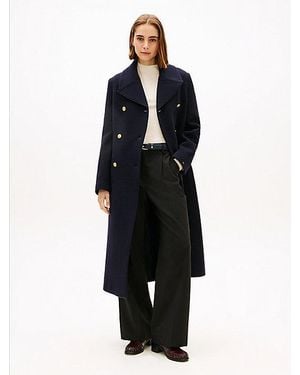 Tommy Hilfiger Abrigo Largo Entallado En Mezcla De Lana - Azul