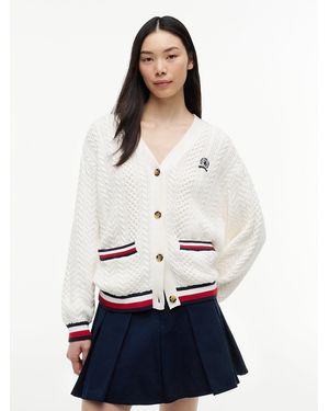 Tommy Hilfiger Global Stripe Oversized Cable Knit Cardigan - White