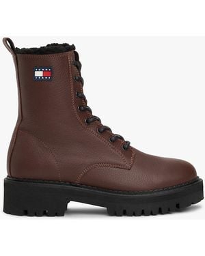 Tommy Hilfiger Bottes Mi-Mollet En Cuir Doublées Crantées - Marron