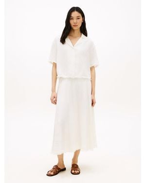 Tommy Hilfiger Pleated Linen Blend Midi A-Line Skirt - Blue