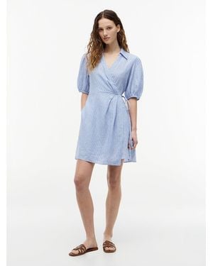Tommy Hilfiger Pure Linen Relaxed Mini Wrap Dress - Blue