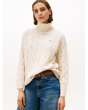 Tommy Hilfiger Pull Décontracté Torsadé En Laine Douce - Blanc