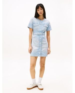 Tommy Hilfiger Button Denim Mini Dress - Blue