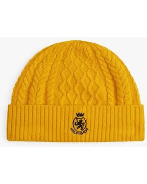 Tommy Hilfiger Th Crest Cable Knit Beanie - Yellow