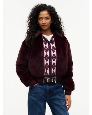 Tommy Hilfiger Tommy Jeans Faux Fur Relaxed Zip Thru Jacket - Red